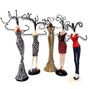 5-Piece Vintage Mannequin Jewelry Display Set. Animal Printed Gold Sequins Jeans